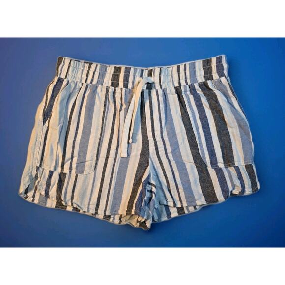 Maurices Pants - EUC Maurices Women’s Linen Blend Striped Pull-On Shorts Size Medium Blue White